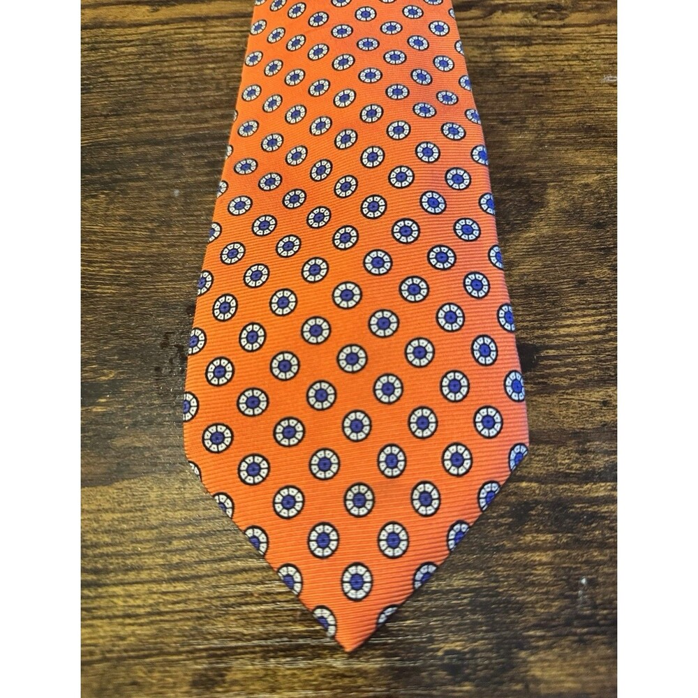 Vintage Polo Ralph Lauren Orange Sorbet Blue Floret  Silk Tie Medallion Italy